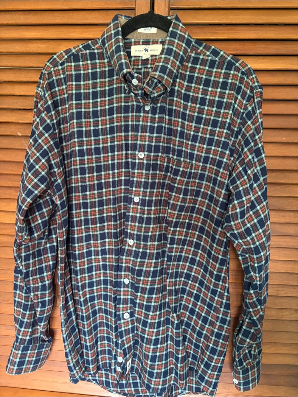 Men's Flannel Button-Down Shirt in Navy, Red, Green & White
